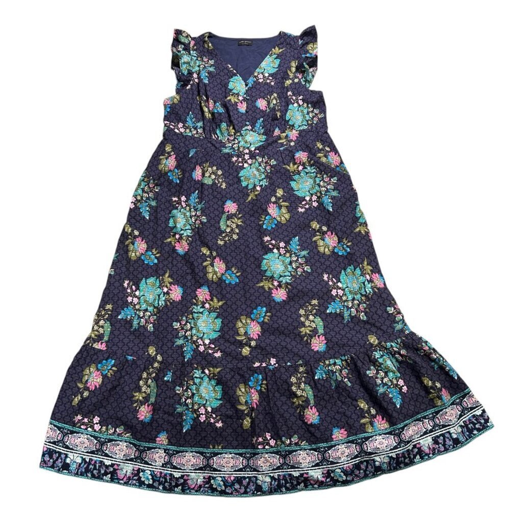 Lane Bryant 14 Flutter Sleeve Maxi Dress Floral Button Front Flowy - Picture 3 of 9